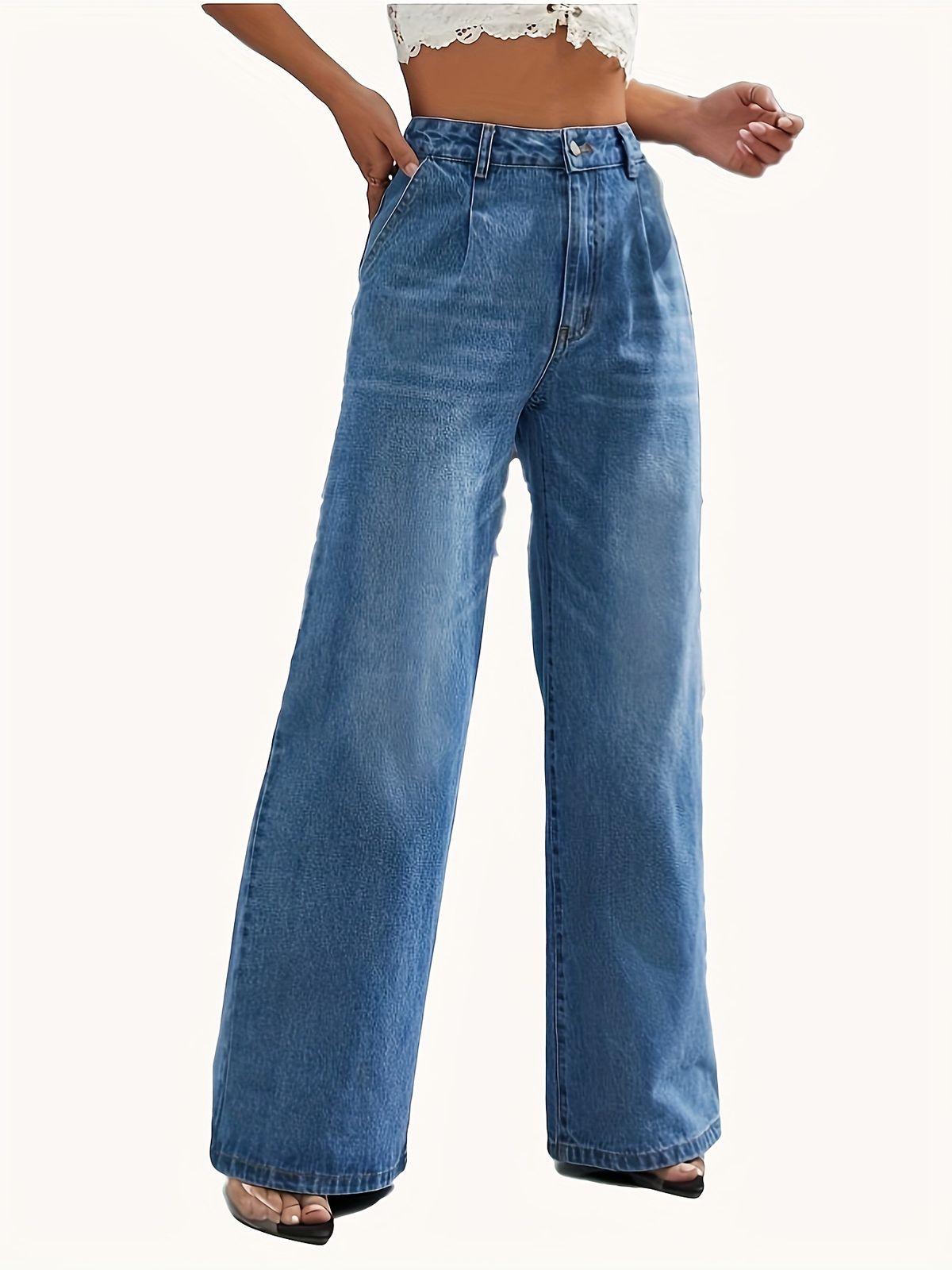 Women's High-Waisted Relaxed Straight Leg Jeans – Vintage Washed Denim Pants (XS-XXXL, Cotton-Polyester Blend, Casual & Trendy)_ecoleips.com