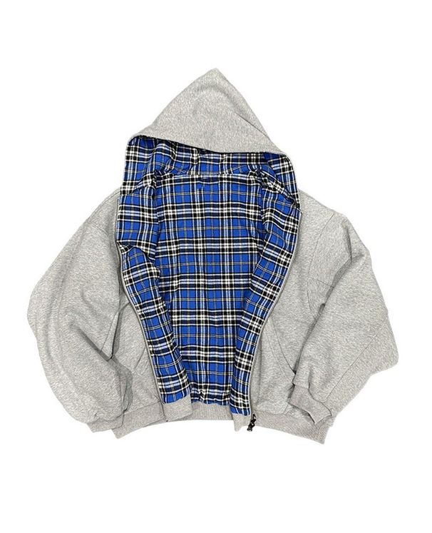 2025 Autumn Winter New Fashion Hooded Zipper Plaid Patchwork Reversible Sweatshirt For Men_ecoleips.com