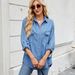 Verve Spring Summer Women's Washed Adjustable Sleeve Denim Shirt Loose Top_ecoleips.com