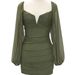 European And American Style Sexy V-neck Mesh French High Waist Long Sleeve Bodycon Mini Dress Cross-border_ecoleips.com