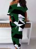 Women's plus Size Geometric Print Two-Piece Set Casual Fashion Skirt And Top Ensemble_ecoleips.com