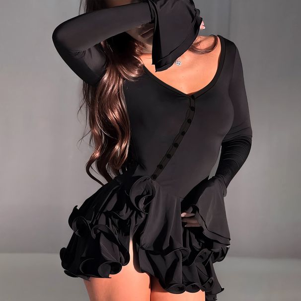 Women's European American Style Summer Dress Flared Sleeve Low Neck Slim Waist Sexy Button Detail 2025 New Arrival_ecoleips.com