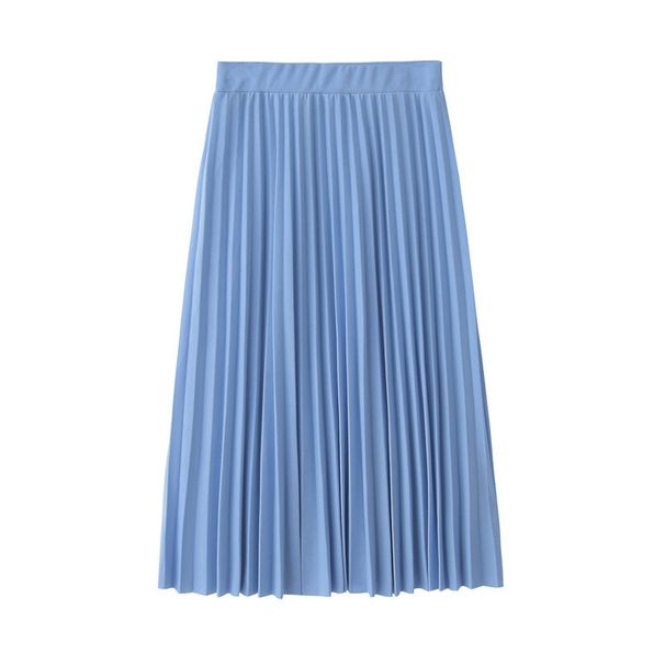 Verve Spring Summer New Chiffon Midi Pleated Skirt Elastic High Waist Slim Fit Loose Half_ecoleips.com