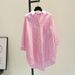 Women's Clothing Art Short Front Long Back Shirt Medium Length Vertical Striped Shirt Women's Casual Jacket_ecoleips.com