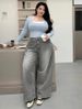 Cross-border American Retro Gray Wide-leg Casual Jeans For Women, 2025 Spring/summer High-waisted Drapey Floor-length_ecoleips.com