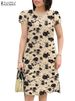 ZANZEA Short Sleeve Bohemian Sundress O Neck Women 2024 Summer Casual Knee-length Dress Daily Floral Print Holiday Short Vestido_ecoleips.com