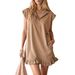 New European American Spring/Summer Sleeveless Double-Pocket Dress With Zipper V-Neck And Ruffle A-Line Skirt For_ecoleips.com