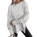 Loose Sweatshirt With Side Slit, Round Collar, Bat Sleeves, And Fleece-Lined Top Wholesale Available_ecoleips.com
