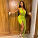 Sexy Solid Color Bandage Bodycon Dress Slim Fit V Neck Halter Wrap Chest Fashion Women's Party Club Evening Dress_ecoleips.com