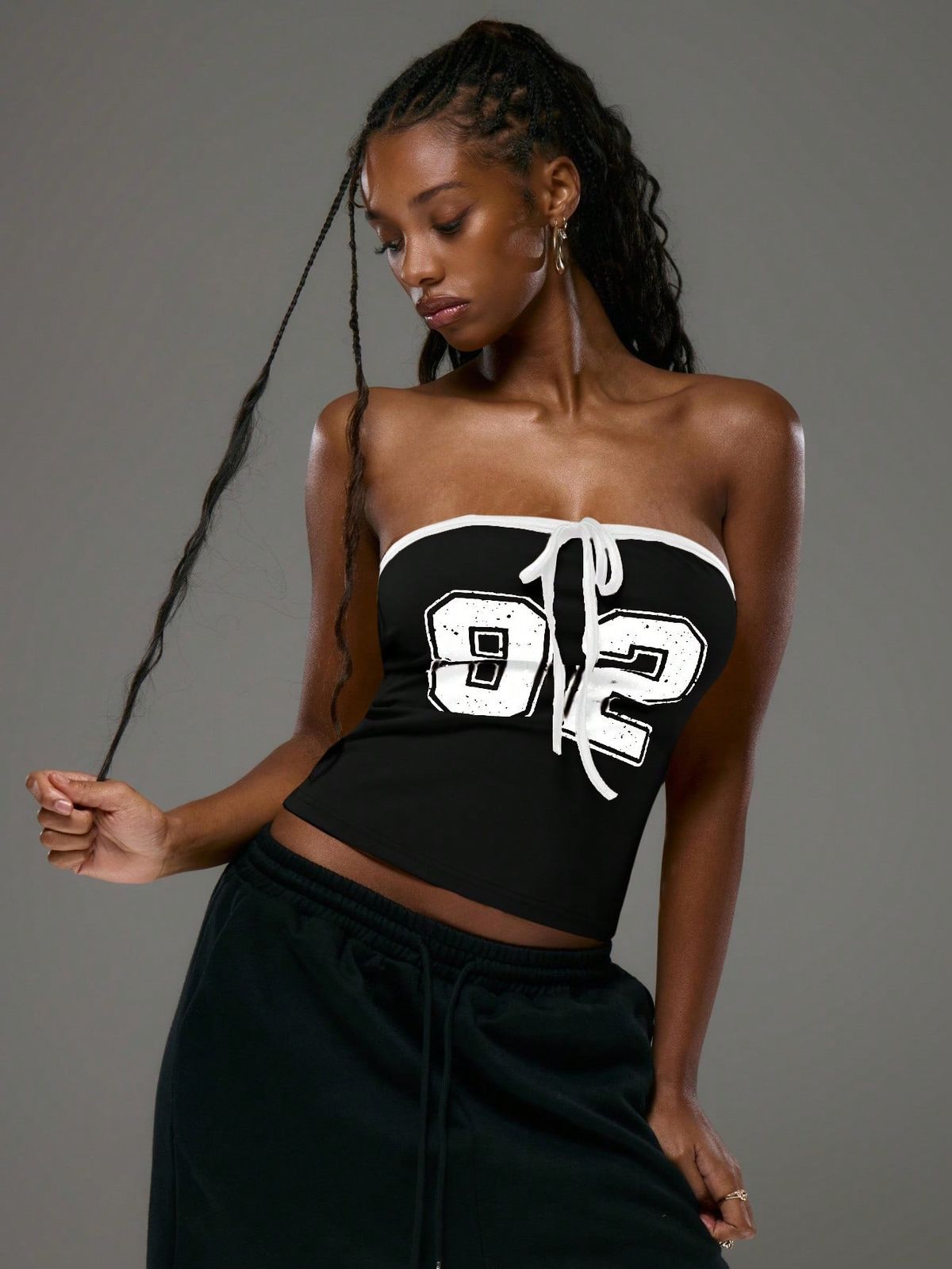 Street Style Women's Strapless Crop Top Personalized Digital Print Tie Up Design Top_ecoleips.com