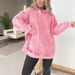 Women's Casual Hooded Denim Sweatshirt - Oversized Pullover Streetwear Top With Kangaroo Pocket (Blue, Pink, Black, Lavender, Coral, Red)_ecoleips.com