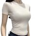 Front Shoulder Waist T-Shirt High Elastic Naked Short Sleeve Women's Waist Bottom Top_ecoleips.com