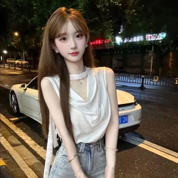 Elegant Design With Ribbons, Solid Color Sleeveless Shirt, Fashionable And Slimming, Versatile Top For Women, New Summer_ecoleips.com