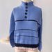 Women's Clothing Casual Color-Block Neck Pullover Sweater - Soft Acrylic Blend, Loose Fit, Long Sleeve, Comfortable Daily Wear_ecoleips.com