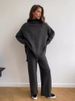 K High Neck Split Sweater Set For Women, Loose And Casual, Lazy Knitted Pants Two-piece Set_ecoleips.com