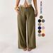Women's mid Waist Wide Leg Pants Spring 2026 Casual Commuter Cotton Linen Solid Color Long Pants with Pockets_ecoleips.com