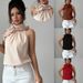 Elegant Petal Neck Halter Off-Shoulder Slim Fit Sleeveless Solid Color Top For Women_ecoleips.com