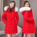 Women's Winter Long Padded Coat With Hood, Slim Fit Waist Design, Warm Quilted Jacket For Cold Weather_ecoleips.com