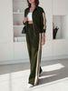 plus Size Women's Autumn Two Piece Set Color Block European American Style Long Sleeved Top High Waisted Wide Leg Pants_ecoleips.com