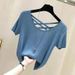 Women's Clothing Ice Silk Thread Short Sleeved T Shirt Women's Summer New Thin Slim Sexy Backless Top Bottoming Shirt_ecoleips.com