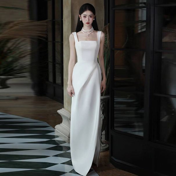 Satin Wedding High-End Strapless Light Luxury Simple Elegant Engagement Ceremony Reception Slimming Outdoor Travel Shoot_ecoleips.com
