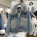 Women's Clothing Women's Thick Denim Jacket With Faux Fur Collar - Winter Warm Fleece Lined Coat, Oversized Loose Fit, Casual Chic Outerwear_ecoleips.com