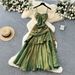French Goddess Style Women's Dress Strapless Halter Square Neck Pleated Waist Ruffled Hem_ecoleips.com