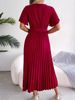 Women's Summer Dresses Pleated Ruffles Short Sleeve Elegant Party Dress Casual Lace Up V Neck Swing Cocktail Long Maxi Dresses_ecoleips.com