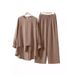 H731 Muslim New Women's Clothing Solid Color Double Layer Top Fashion Elegant Loose Wide Leg Pants Set_ecoleips.com