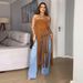 Women's Suede Long Dress Sexy Strapless Tassel Detail Cross Border Fashion for European And American Markets Solid Color_ecoleips.com