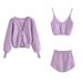 European And American New Plush Imitation Mohair Suit V Neck Sling + High Waist Shorts + Diamond Button Cardigan Jacket For Women_ecoleips.com