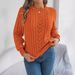 Autumn Winter Women's Casual Hollow Lantern Sleeve Pullover Sweater Solid Color_ecoleips.com