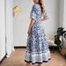 Women's Plus Size Dress Style Print Slim Fit Retro Ethnic Blue Holiday Leisure Relaxed Everyday Wear Versatile Comfortable Feshion Trend_ecoleips.com