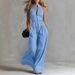 Women's Clothing Sleeveless Jumpsuit, Stand Collar Wide Leg Romper For Casual And Office Wear_ecoleips.com