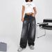 Cross-border Vintage Washed Black Wide-leg Jeans For Women, Autumn Design With Whiskering Effect, Drapey, Floor-length_ecoleips.com