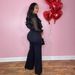 "Sexy Lace-Up Wide Leg Jumpsuit – Stretch Elastic Waist & Sheer Mesh Panels, Curve-Hugging Romper For Night Out & Date Night_ecoleips.com