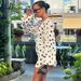 Elegant Deep V-Neck Flared Sleeve Bodycon Dress With Polka Dot Print For Women, Stretchy Polyester Spandex Fabric, Comfortable And Sexy Fit For Party_ecoleips.com