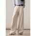 Suitable For All Seasons Si BC Style Linen Tencel Cotton Wide-Leg Casual For Women Old Money Loose Feel Waistband Wide Edge Straight Long_ecoleips.com