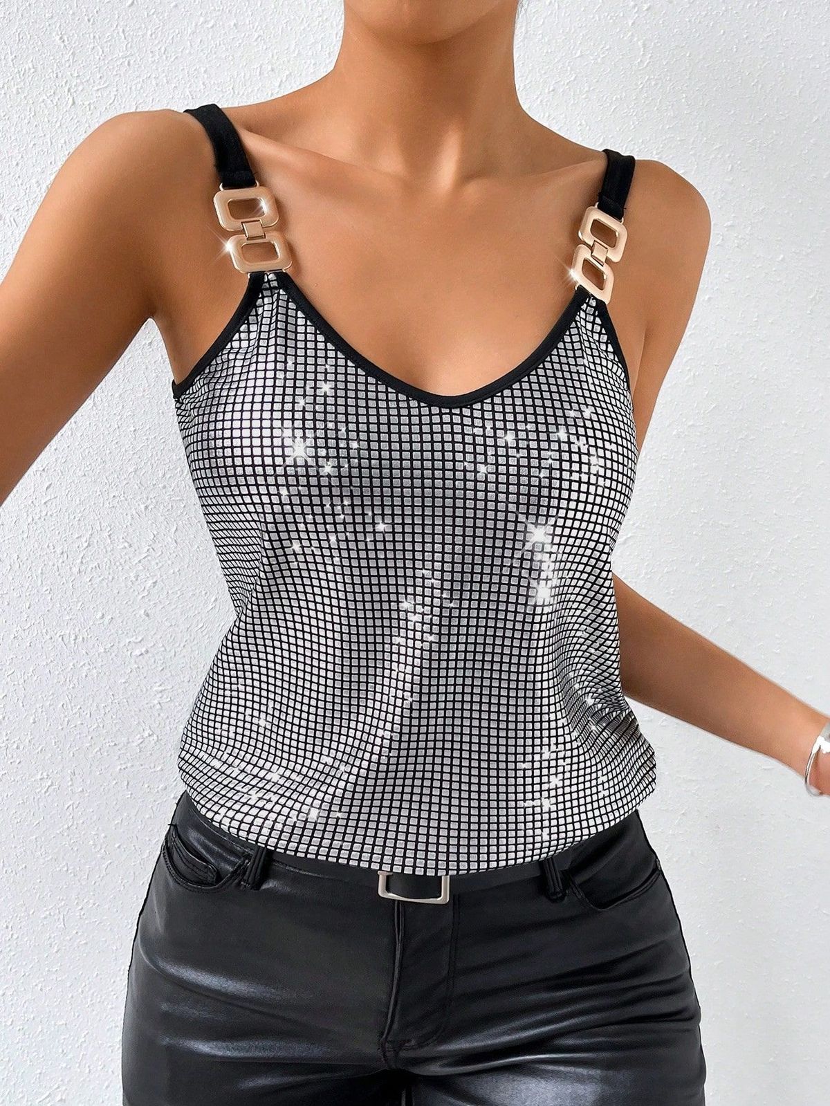 Women's Clothing Sexy Sequined Camisole Top American Style Backless Clothing Spot_ecoleips.com