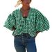 Women's Clothing New Round Neck Ruffled Neck Puff Sleeve Loose Plaid Shirt Lazy Top_ecoleips.com