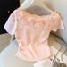Women's Clothing Style Sweet 3D Floral Print Short Sleeve T-Shirt Women's Slim Fit Waist Cinching Summer Top Fashion_ecoleips.com