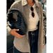 Spring/Summer Retro Chic Khaki Knit Suede Fleece Loose Collar Shirt With Sleeveless Design Versatile And Stylish Women_ecoleips.com