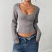 New European And American Solid Color Shirt, Square Neck Sweater, Suitable For Spring And Autumn Knitting And Long Sleeved Tops_ecoleips.com