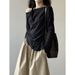 Yanshuang High-End Feel Asymmetrical Twist Long Sleeve T-Shirt For Women Autumn Irregular Slimming Off-Shoulder Knitted_ecoleips.com