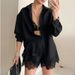 Spring Women's Fashion Casual Solid Color Lace Patchwork Shorts Set Clothing_ecoleips.com