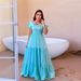 Women's Clothing Commuting Solid Color Square Collar Stitching Long Skirt Dress_ecoleips.com