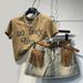 Women's Clothing New Printed Short Sleeved T Shirt Design Niche Denim Skirt Two Piece Suit_ecoleips.com