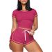 Women's Clothing Solid Color Splicing Short Sleeved Casual Two Piece Suit_ecoleips.com