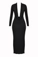 Fashionista's Choice Sexy Deep V Neck Slit Pleated Long Black Dress New Arrivals European American Cross Border Women's Clothing_ecoleips.com
