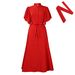 Women's Clothing Summer Fashion Trumpet Sleeve Single Breasted Belt Waist Loose Long Skirt Dress_ecoleips.com
